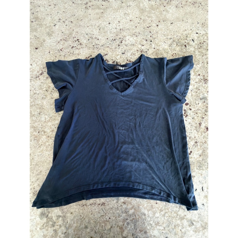 1804 Size M Blue Modal‎ Crisscross V-Neck Flutter Sleeve Top